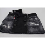 Dsquared² Black Distressed Mid Waist A-line Denim Mini Skirt SKI1878-38