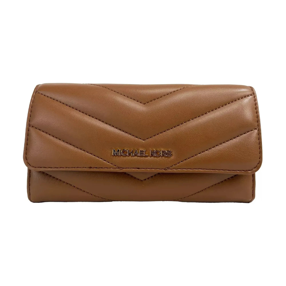 Michael Kors Jet Set Travel Large Quilted Leather Trifold Wallet Brown 85267