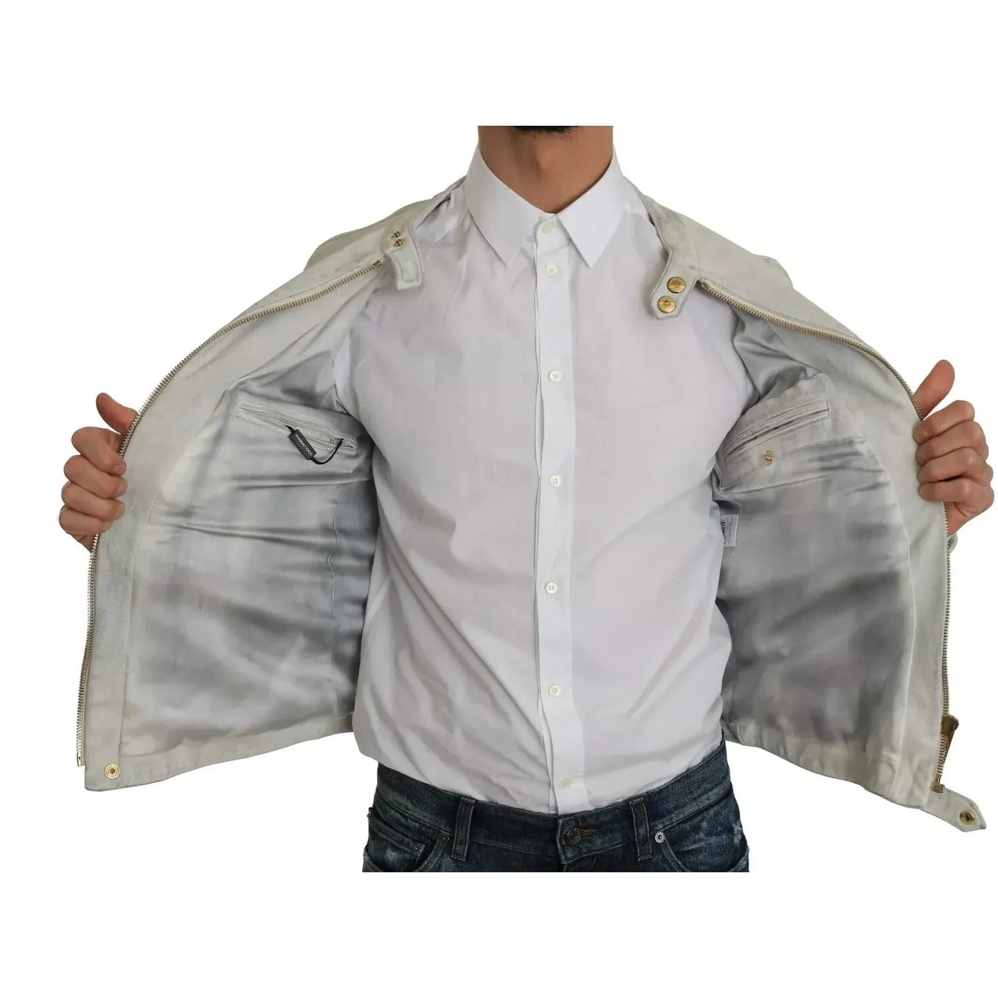 Dolce & Gabbana Leather White Biker Motorcycle Jacket JKT1266