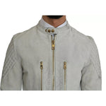 Dolce & Gabbana Leather White Biker Motorcycle Jacket JKT1266