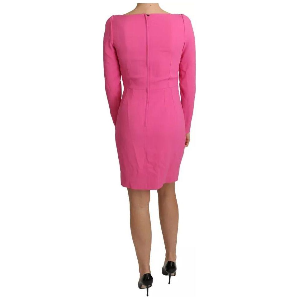 Dolce & Gabbana Pink Plunging Bodycon Sheath Mini Rayon Dress DR2580-42