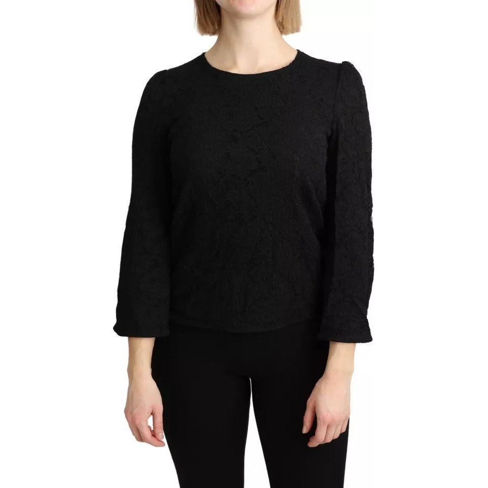 Dolce & Gabbana Black Lace Long Sleeves Blouse STAFF Top TSH4900-42