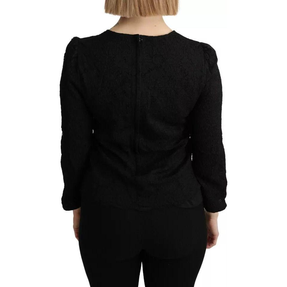 Dolce & Gabbana Black Lace Long Sleeves Blouse STAFF Top TSH4900-42