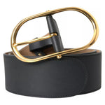 Dolce & Gabbana Black Leather Gold Oval Metal Buckle Belt WMB382-85