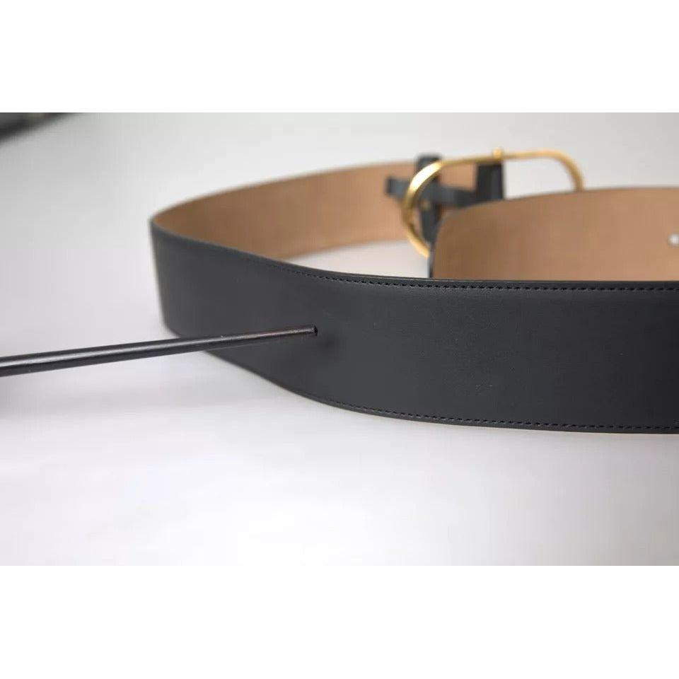 Dolce & Gabbana Black Leather Gold Oval Metal Buckle Belt WMB382-85