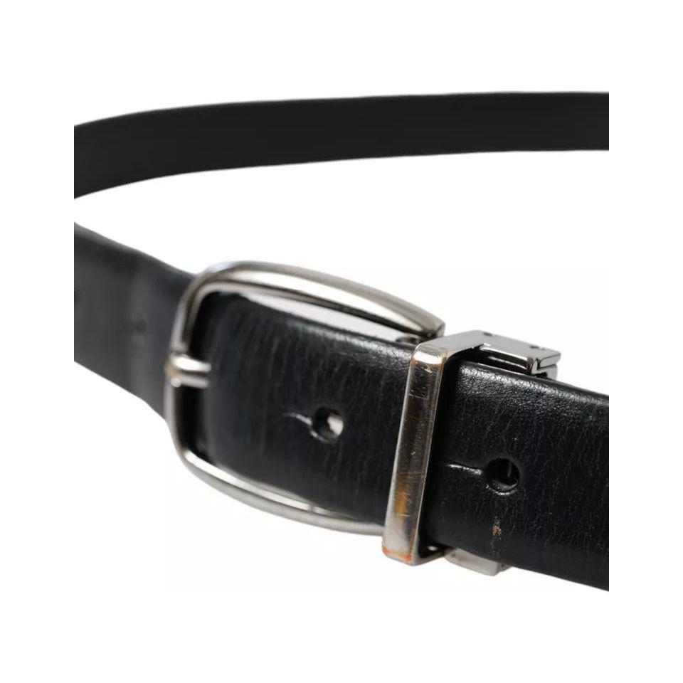 Dolce & Gabbana Black Leather Silver Metal Buckle Men Belt BEL9120-90