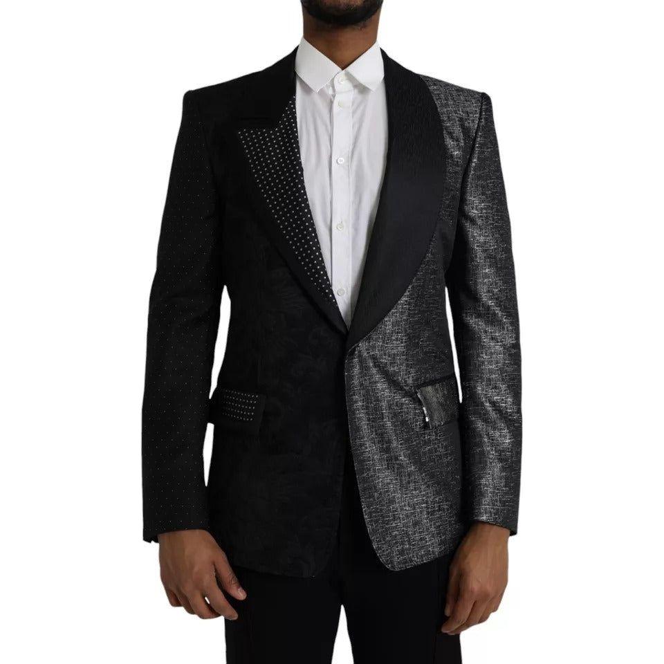 Dolce & Gabbana Black Silver Silk Single Breasted Coat Blazer JKT4045-50