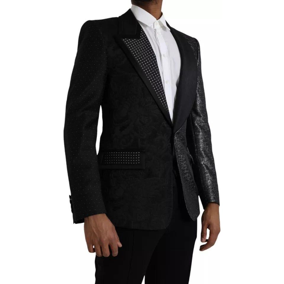 Dolce & Gabbana Black Silver Silk Single Breasted Coat Blazer JKT4045-50