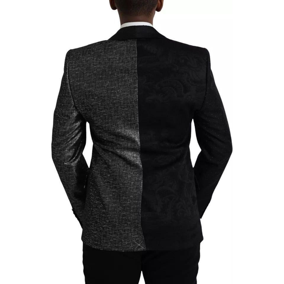 Dolce & Gabbana Black Silver Silk Single Breasted Coat Blazer JKT4045-50