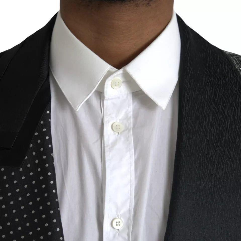 Dolce & Gabbana Black Silver Silk Single Breasted Coat Blazer JKT4045-50
