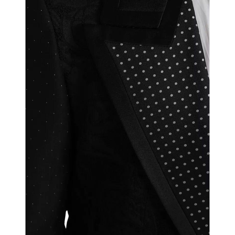 Dolce & Gabbana Black Silver Silk Single Breasted Coat Blazer JKT4045-50