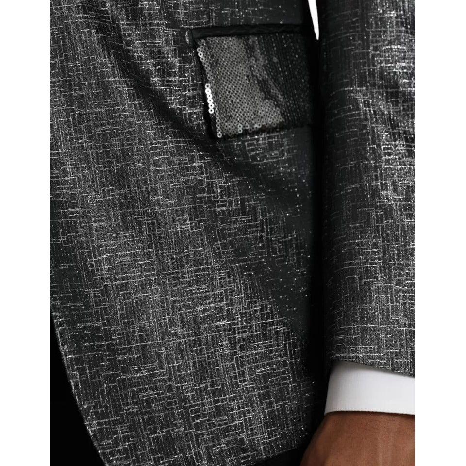 Dolce & Gabbana Black Silver Silk Single Breasted Coat Blazer JKT4045-50