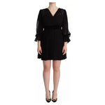 Dolce & Gabbana Black V-neck Long Sleeves Mini A-line Dress DR28646