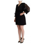 Dolce & Gabbana Black V-neck Long Sleeves Mini A-line Dress DR28646