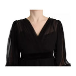 Dolce & Gabbana Black V-neck Long Sleeves Mini A-line Dress DR28646