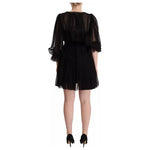 Dolce & Gabbana Black V-neck Long Sleeves Mini A-line Dress DR28646