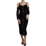 Dolce & Gabbana Black Cold Shoulder Stretch Tulle Midi Dress DR281146-46