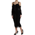 Dolce & Gabbana Black Cold Shoulder Stretch Tulle Midi Dress DR281146-46