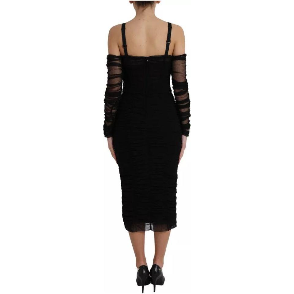 Dolce & Gabbana Black Cold Shoulder Stretch Tulle Midi Dress DR281146-46