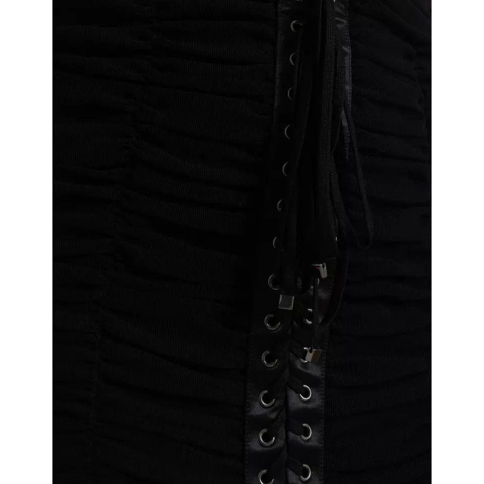 Dolce & Gabbana Black Cold Shoulder Stretch Tulle Midi Dress DR281146-46