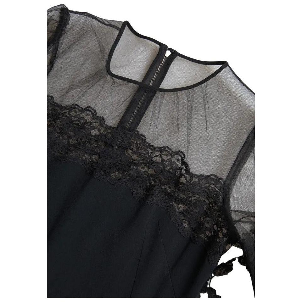 Dolce & Gabbana Black Sheer Floral Lace Sheath Midi Dress DR28889-42