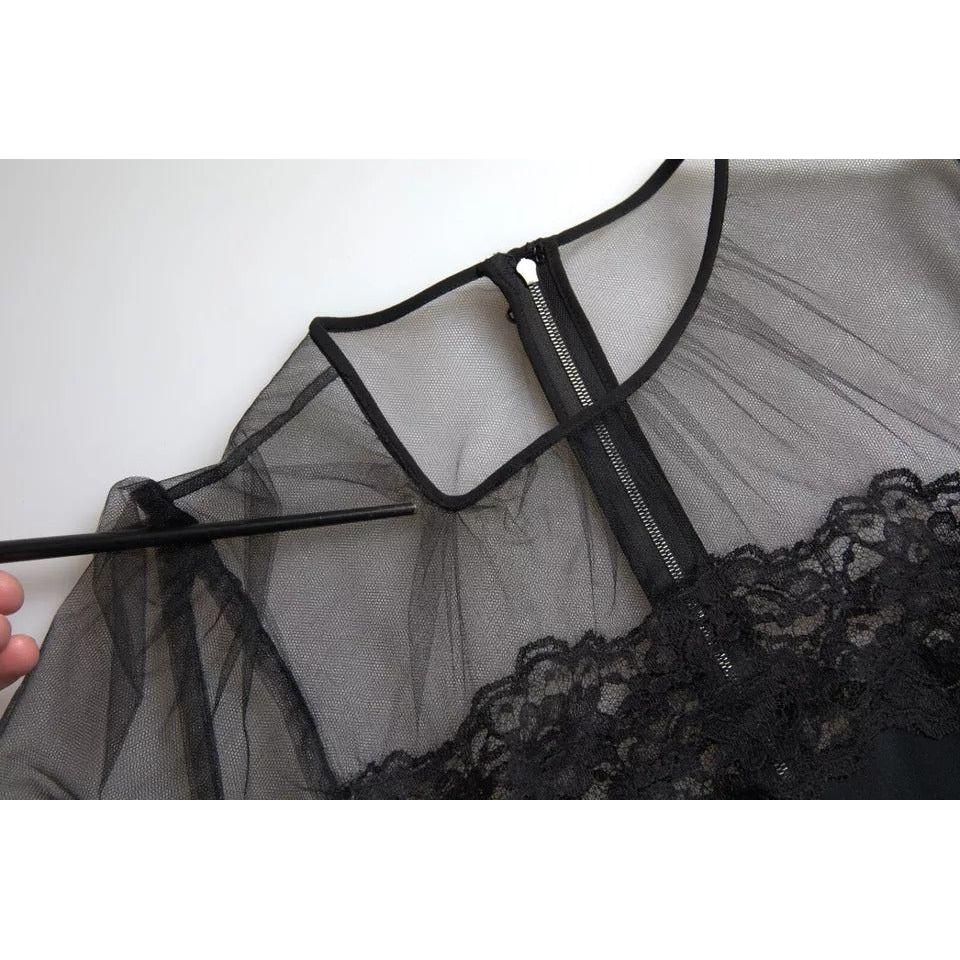 Dolce & Gabbana Black Sheer Floral Lace Sheath Midi Dress DR28889-42