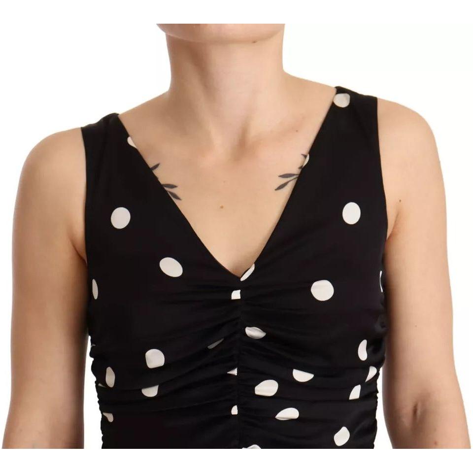 Dolce & Gabbana Black Silk Polka Dots V-neck Sheath Midi Dress DR28296-40