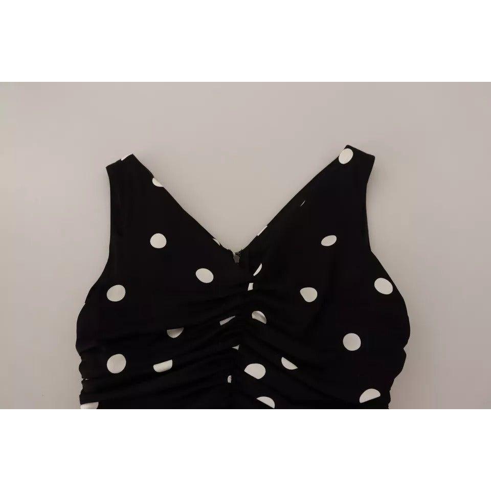 Dolce & Gabbana Black Silk Polka Dots V-neck Sheath Midi Dress DR28296-40