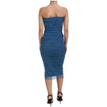 Dolce & Gabbana Blue Mesh Trim Ruched Tulle Sheath Dress DR28873#-40