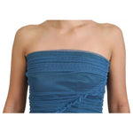 Dolce & Gabbana Blue Mesh Trim Ruched Tulle Sheath Dress DR28873#-40