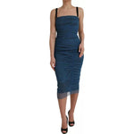 Dolce & Gabbana Blue Mesh Trim Ruched Tulle Sheath Dress DR281189-44