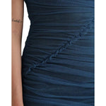 Dolce & Gabbana Blue Mesh Trim Ruched Tulle Sheath Dress DR281189-44