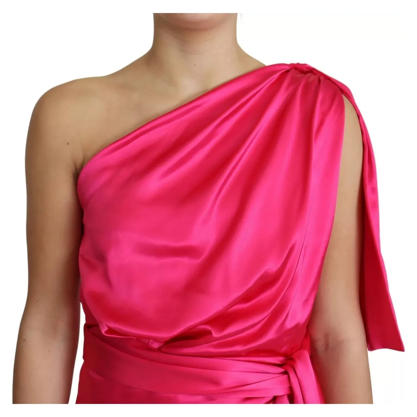 Dolce & Gabbana Fuchsia Fitted Cut One Shoulder Midi Dress DR2686