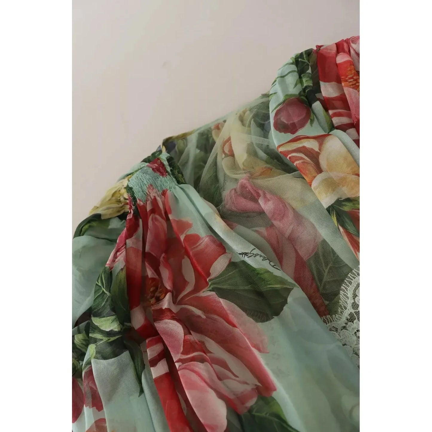 Dolce & Gabbana Green Floral Long Sleeve V-neck Midi Dress DR28276-36