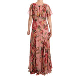 Dolce & Gabbana Pink Silk Floral Print Layered Maxi Dress DR28220