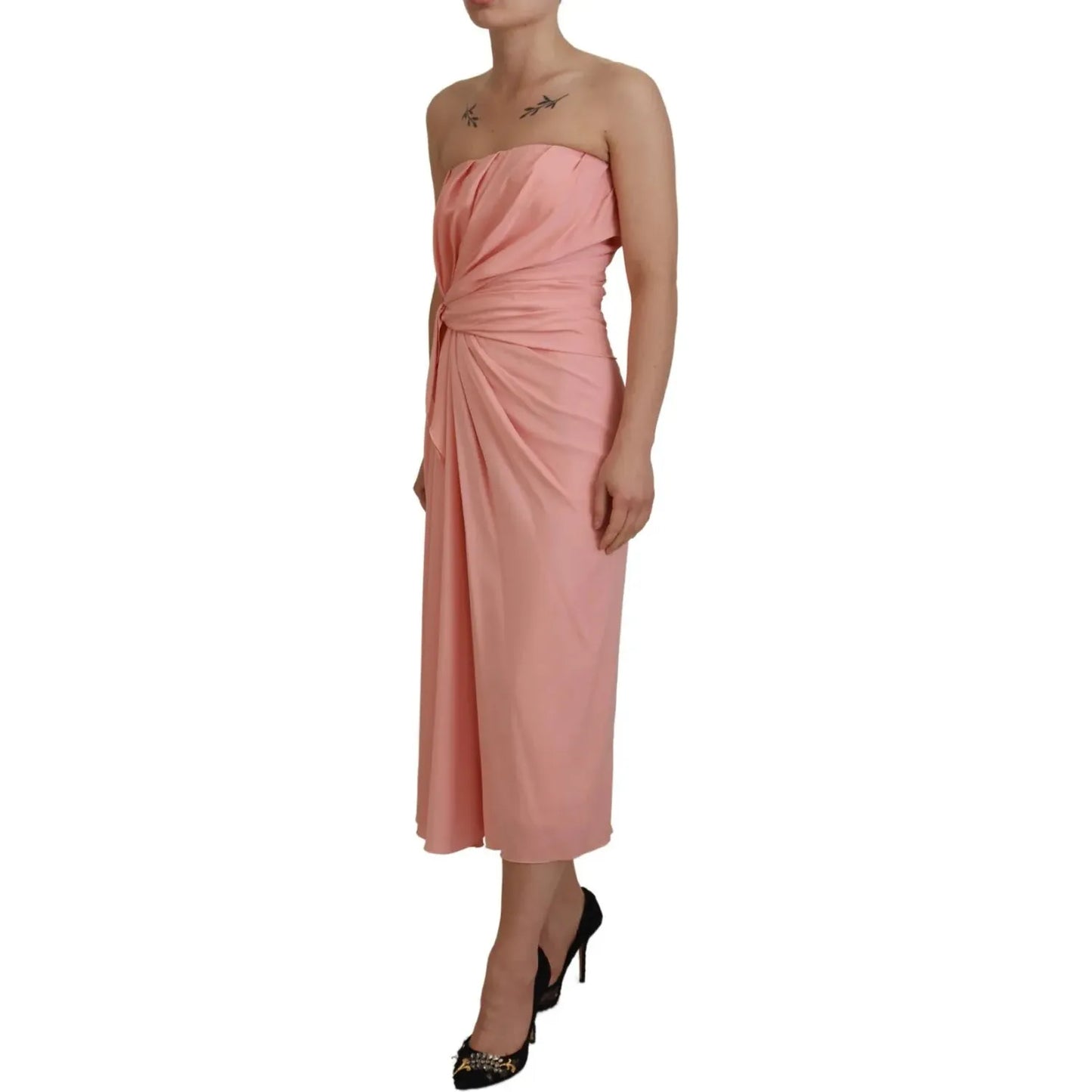 Dolce & Gabbana Pink Silk Stretch Strapless Sheath Midi Dress DR28885-36