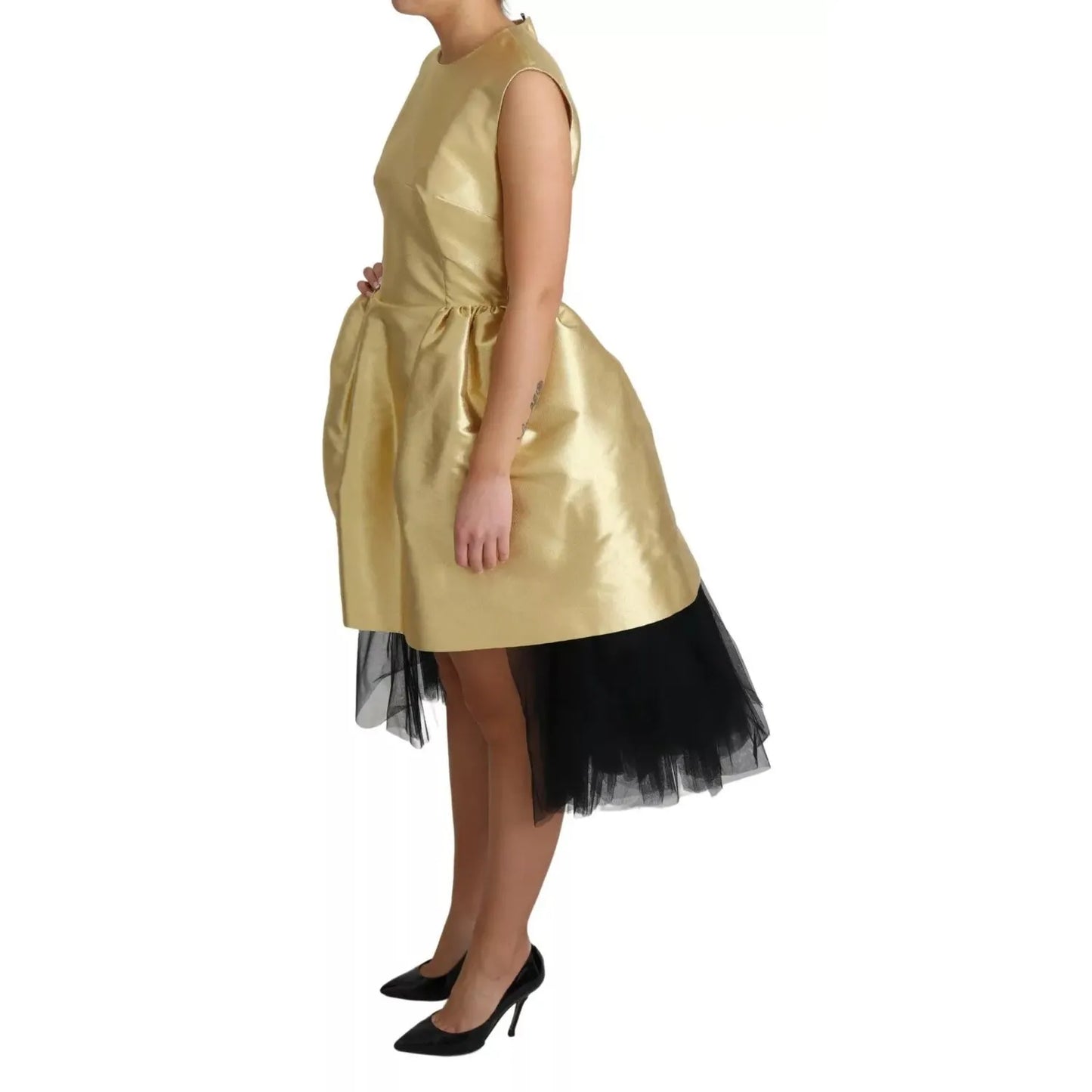 Dolce & Gabbana Polyester Gold Sleeveless A-line Tulle Dress DR2781-40