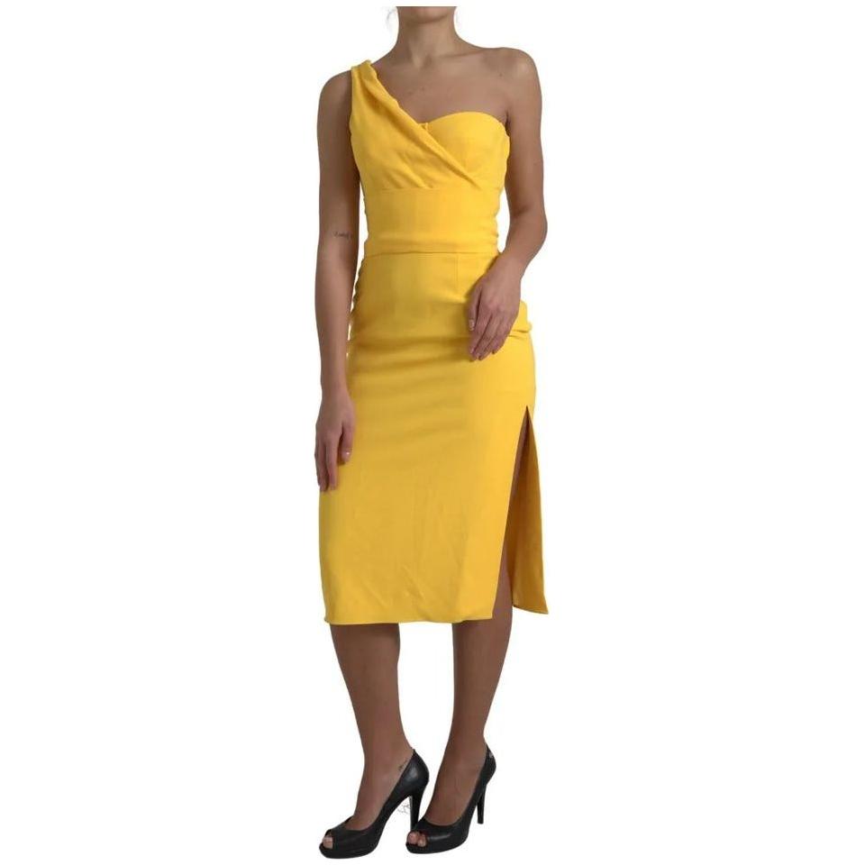 Dolce & Gabbana Yellow One Shoulder Side Slit Midi Dress DR28773-42