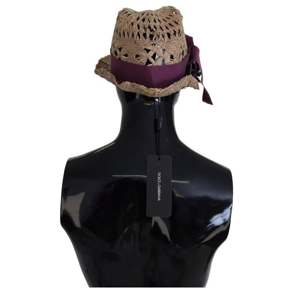 Dolce & Gabbana Brown Ribbon Floral Embellished Straw Hat HAT9432-58