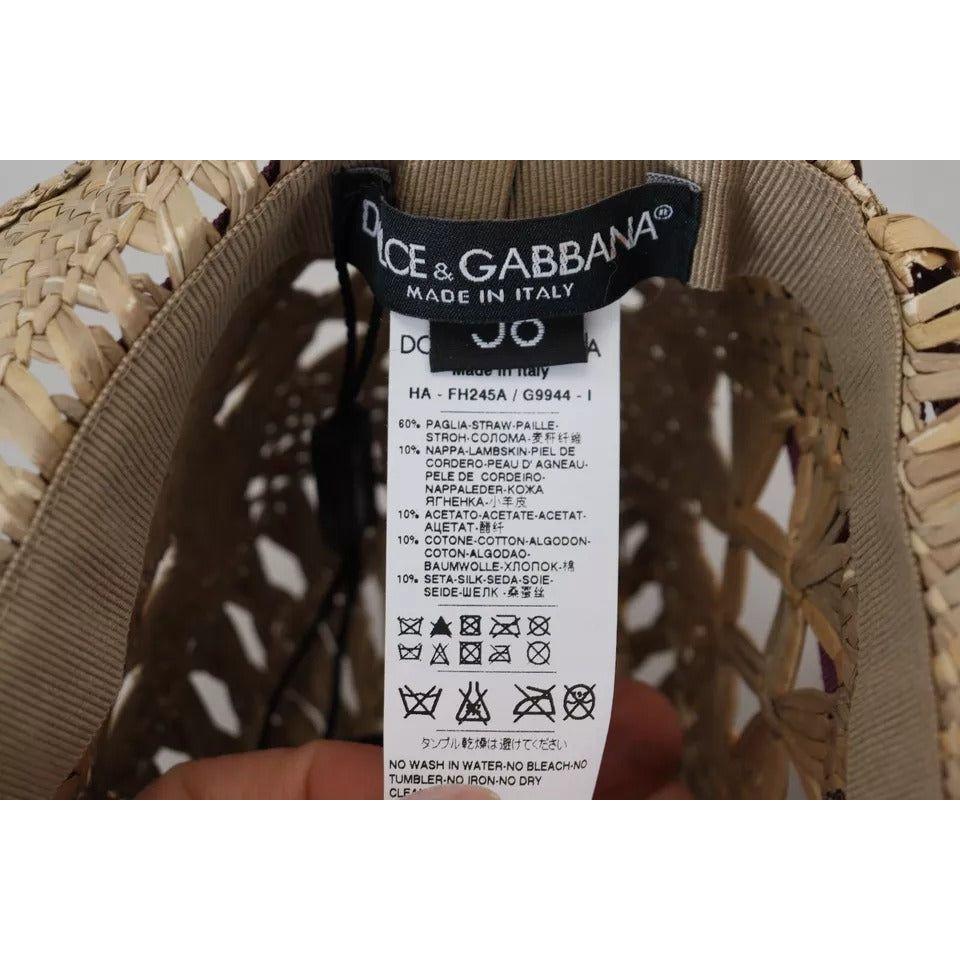 Dolce & Gabbana Brown Ribbon Floral Embellished Straw Hat HAT9432-58