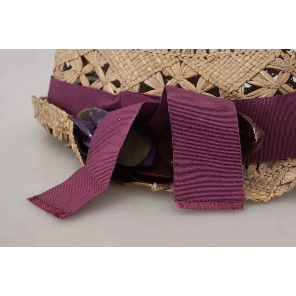 Dolce & Gabbana Brown Ribbon Floral Embellished Straw Hat HAT9432-58