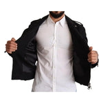 Dolce & Gabbana Black Brocade Full Zip Biker Coat Jacket JKT2906-48