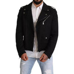 Dolce & Gabbana Black Brocade Full Zip Biker Coat Jacket JKT2906-48