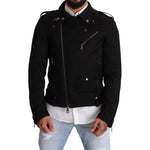 Dolce & Gabbana Black Brocade Full Zip Biker Coat Jacket JKT2906-48