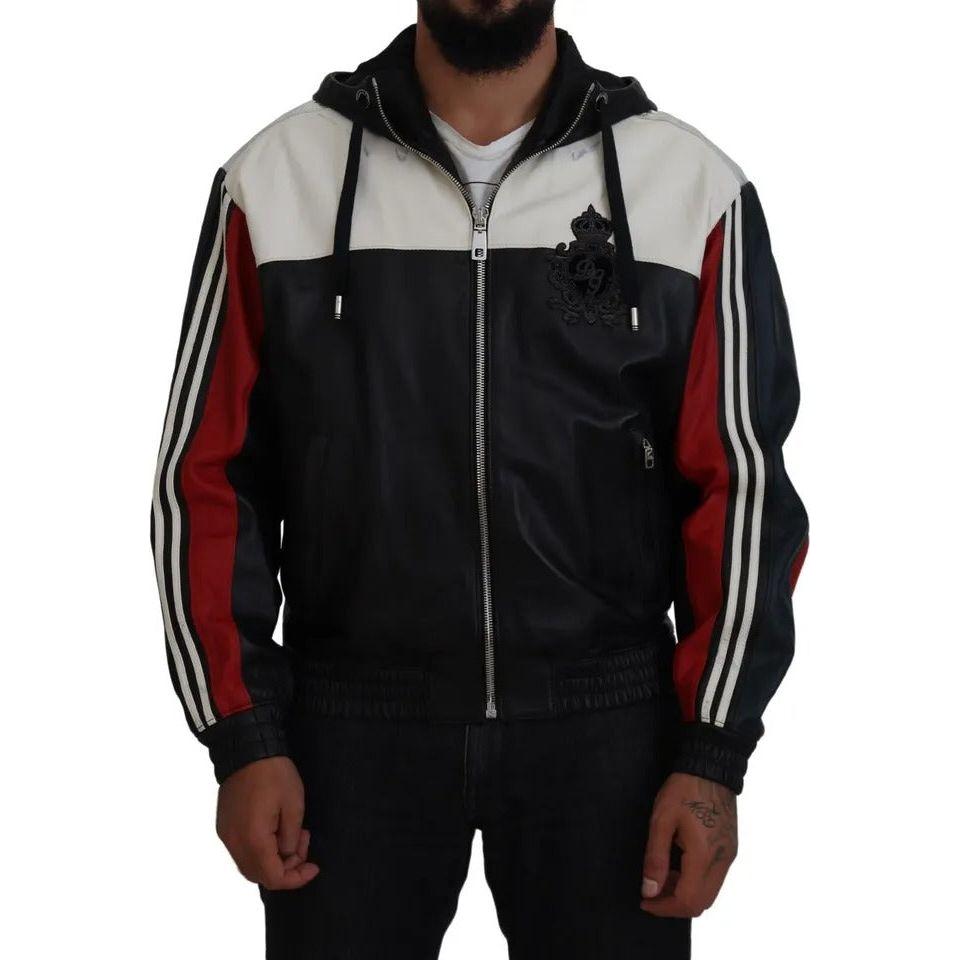 Dolce & Gabbana Black Leather Hooded Blouson Coat Jacket JKT3602-48