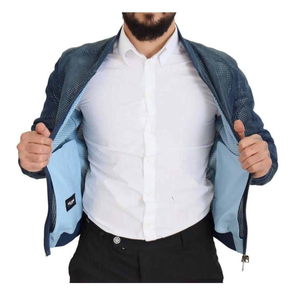 Dolce & Gabbana Blue Leather Perforated Full Zip Jacket JKT3359-46