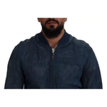 Dolce & Gabbana Blue Leather Perforated Full Zip Jacket JKT3603-50
