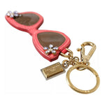 Dolce & Gabbana Red Leather Crystal Sunglasses Gold Metal Keyring Keychain SMY101329