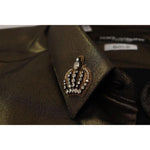 Dolce & Gabbana Metallic Gold DG Embroidered Crown Silk Top Shirt TSH7139-41