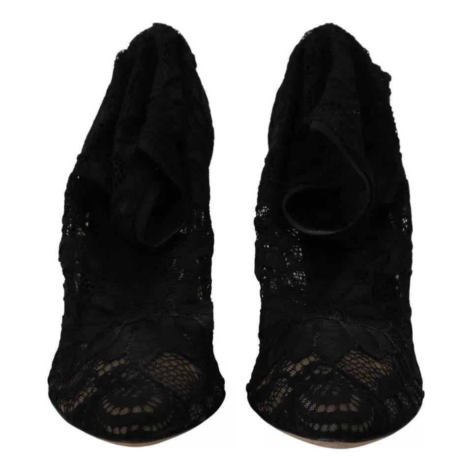 Dolce & Gabbana Black Stretch Socks Taormina Lace Boots Shoes LA10000-36